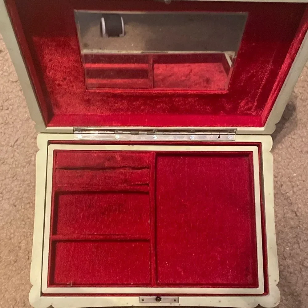 Rare 1940s Antique Lacquerware Pink Floral Mint Green Tokiwa Musical Jewelry Box